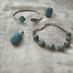 Sterling Silver Larimar Jewelry Set 925 ring size 6